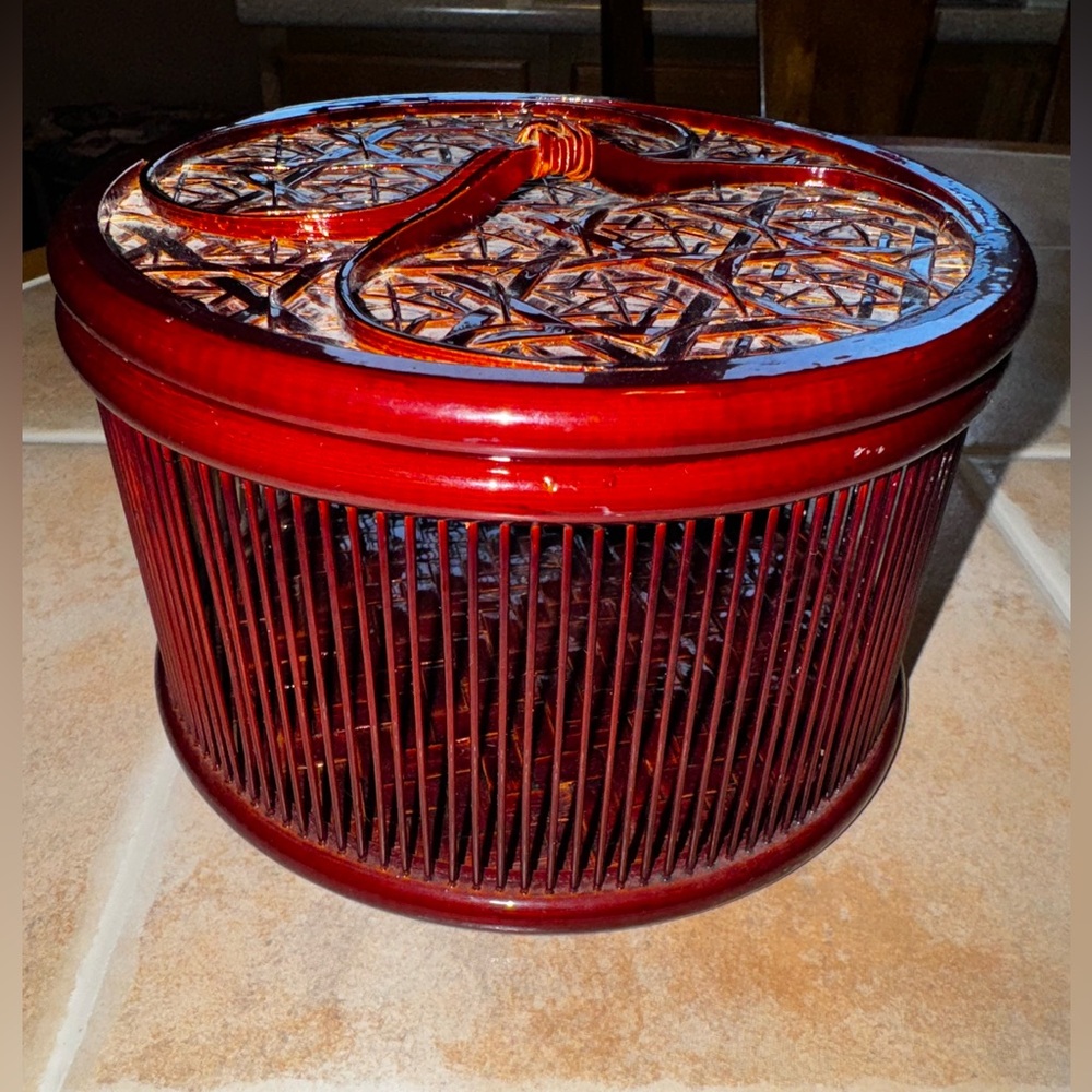 Japanese Vintage Lacquered Bamboo Basket✨